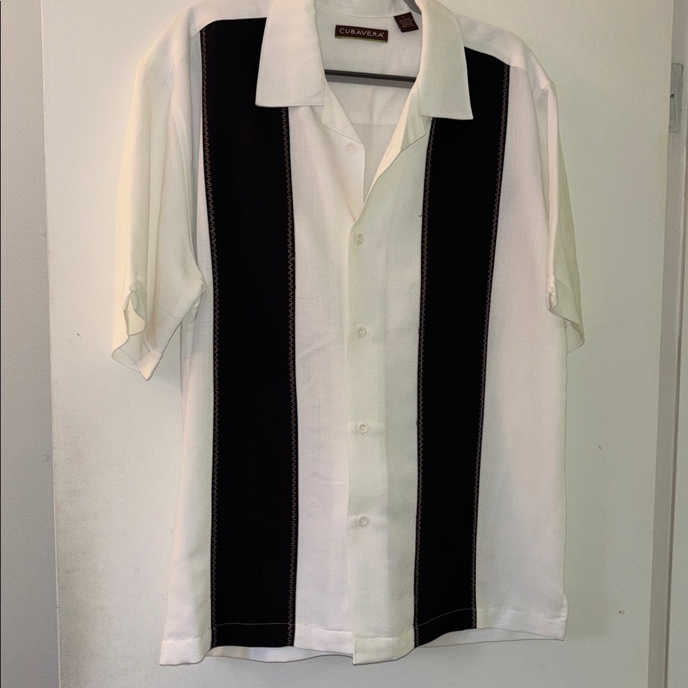 Cubavera Men's White and Black Button Down Shirt